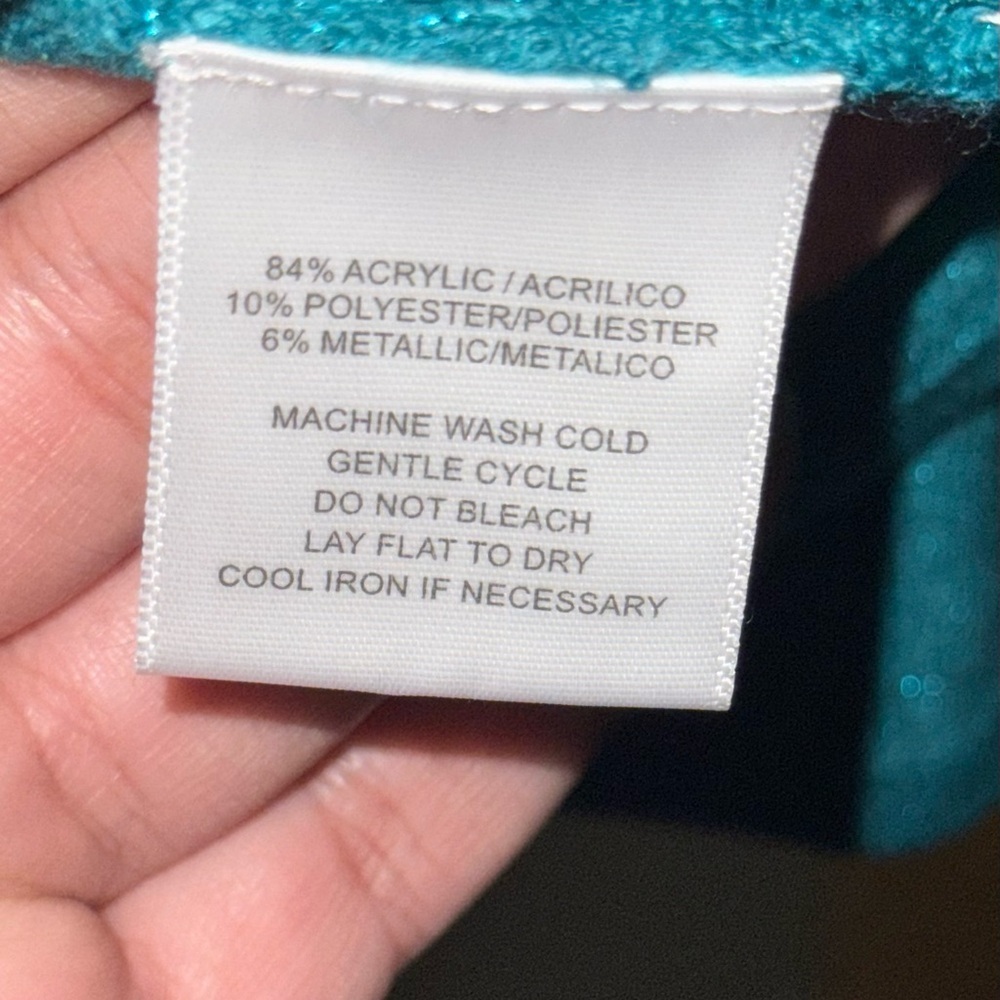 Sag Harbor Women's L Aquamar Teal Metallic Cardigan Top Rhinestone Accent NWT - Picture 13 of 16